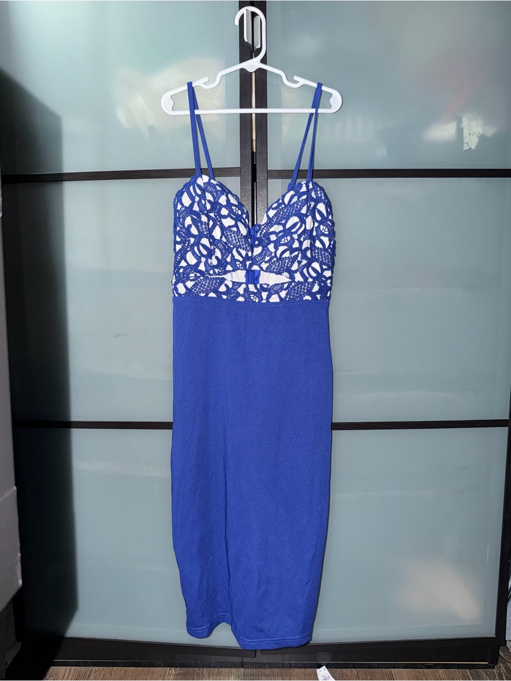 Blue Crochet Lace Spaghetti Strap Dress